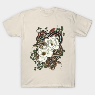 Garter Snakes with White Peonies T-Shirt